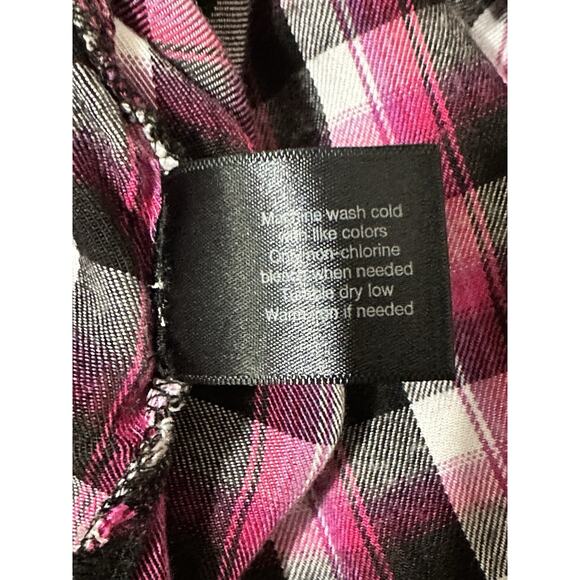 Lane Bryant Plaid Roll Tab Sleeve Button Up Shirt Size 22/24 90s Grunge Rayon - Picture 6 of 8